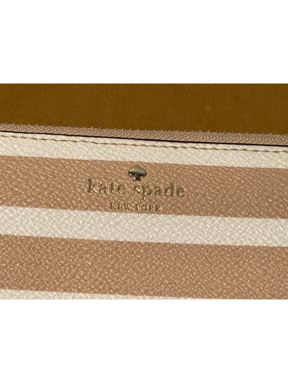 Kate Spade Beige White Stripe Zip Around Wallet